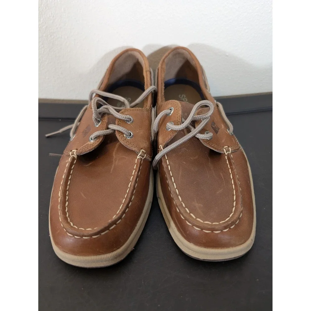 Sperry Top-Sider Men's 9 Billfish Tan Leather Boat Shoes 3-Eye Loafers Mesh